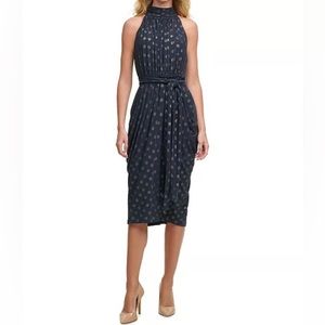 NWT TOMMY HILFIGER Navy and Gold Glitter Dot Mock-Neck Dress